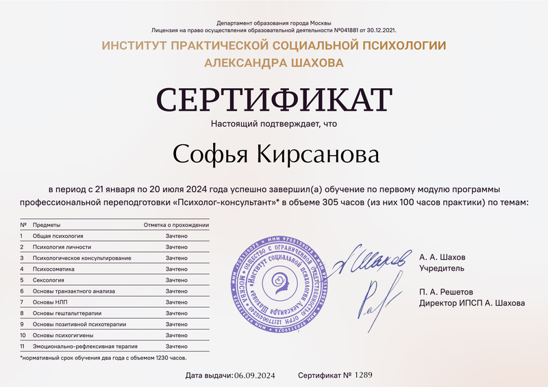 Диплом ИИПП — лицевая сторона