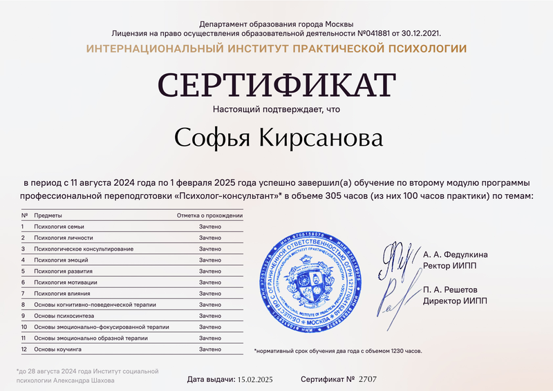 Диплом ИИПП — оборотная сторона